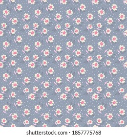 Blooming meadow seamless pattern. Trendy color for fashion. wallpapers, and print.Ditsy style. Pressed flowers. Grey color. 