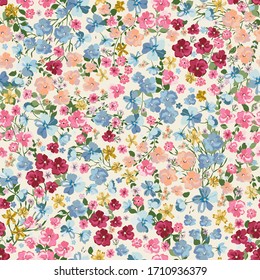 Blooming midsummer meadow seamless pattern. Plant background for fashion, wallpapers, print. A lot of different flowers on the field. Liberty style millefleurs. Trendy floral design - Shutterstock ID 1710936379