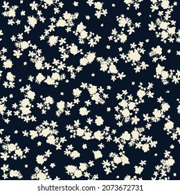 Blooming midsummer meadow seamless pattern. Plant background for fashion, wallpapers, print. A lot of different flowers on the field. Liberty style millefleurs. Trendy floral monochrome design