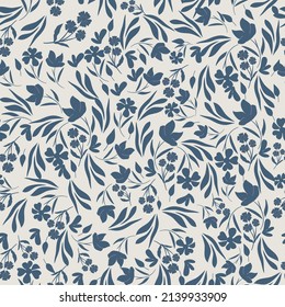 Blooming midsummer meadow Seamless Pattern. Blue color design. A Pattern for print, wallpaper and fashion. 
