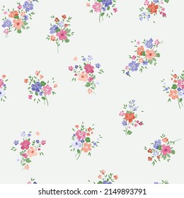 Blooming midsummer meadow seamless pattern. Plant background for fashion, wallpapers, print. A lot of different flowers on the field. Liberty style millefleurs. Trendy floral design