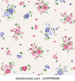 Blooming midsummer meadow seamless pattern. Plant background for fashion, wallpapers, print. A lot of different flowers on the field. Liberty style millefleurs. Trendy floral design