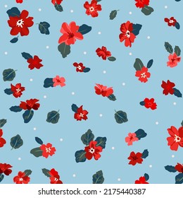 Blooming midsummer meadow seamless pattern. Plant background for fashion, wallpapers, print. A lot of different flowers on the field. Liberty style millefleurs. Trendy floral design