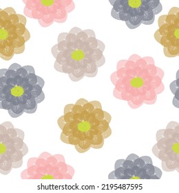 Blooming midsummer meadow seamless pattern.  Flat botanical ornament with minimalistic elements in trendy color. Liberty style millefleurs.