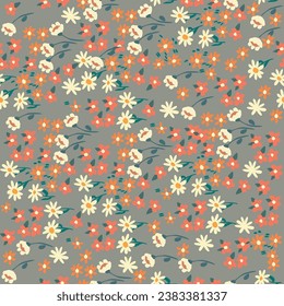 Blooming midsummer meadow seamless pattern. Plant background for fashion, wallpapers, print. A lot of different flowers on the field. Liberty style millefleurs