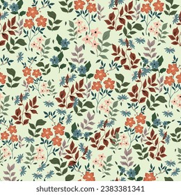 Blooming midsummer meadow seamless pattern. Plant background for fashion, wallpapers, print. A lot of different flowers on the field. Liberty style millefleurs