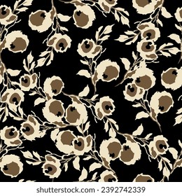 Blooming midsummer meadow seamless pattern. Plant background for fashion, wallpaper, print. Many different flowers in the field. Millefleurs style liberty