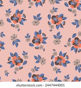 Blooming midsummer meadow seamless pattern. Plant background for fashion, wallpapers, print. A lot of different flowers on the field. Liberty style millefleurs. Trendy floral design