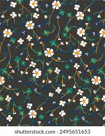 Blooming midsummer meadow seamless pattern. Plant background for fashion, wallpapers, print. A lot of different flowers on the field. Liberty style millefleurs. Trendy floral design