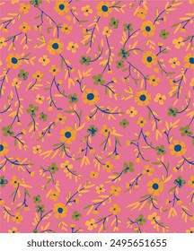 Blooming midsummer meadow seamless pattern. Plant background for fashion, wallpapers, print. A lot of different flowers on the field. Liberty style millefleurs. Trendy floral design