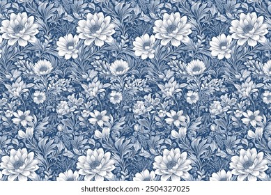 Blooming Midsummer Meadow seamless pattern. Plant backdrop for apparel, wallpaper, and prints. There are a lot of various flowers in the field. Liberty-style millefleurs. Trendy flower design.