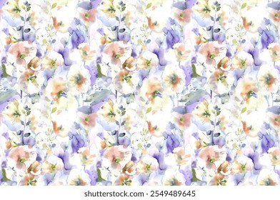 Blooming midsummer meadow seamless pattern. Plant background for fashion, wallpapers, print. 