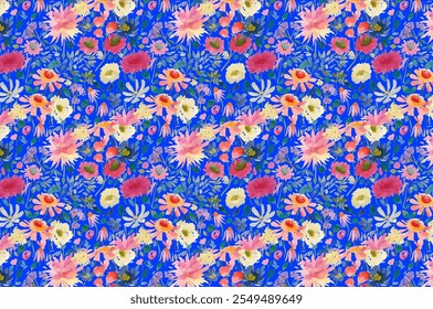 Blooming midsummer meadow seamless pattern. Plant background for fashion, wallpapers, print. 