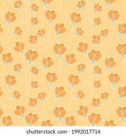 Blooming orange floral seamless pattern flowers summer background