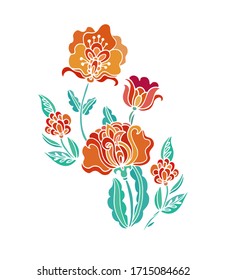 Blooming Orange  Tagetes,  stylized flower on white background