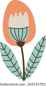 Blooming petals form a stylized floral shape with minimal leaves.  A charming blossom grows, showing a unique plant with a clean aesthetic. Cartoon vector illustration