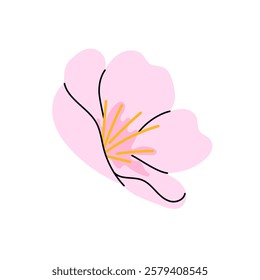 Blooming. Pink flower bud. Hanami. Sakura flower. Botanical element for spring festival. Flat illustration on white background.