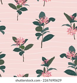 Blooming pink flowers on springtime seamless pattern,design for fashion,fabric,textile,print or wallpaper,vector illustration