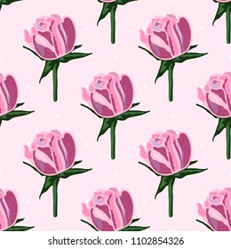Blooming pink roses on pink background.. Pattern seamless vector. For Wallpaper, decor, postcard, background, wrapping paper.