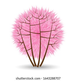 Blooming pink spring tree on a white background. Vector illustration