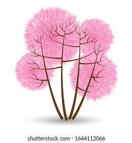 Blooming pink spring tree on a white background. Vector illustration