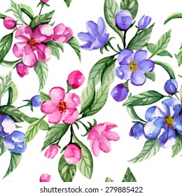 Blooming plum and cherry seamless pattern. Vector illustration