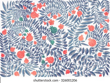 Blooming pomegranate tree vector background