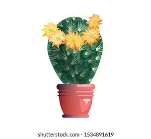 Blooming, prickly cactus for home and office. In a ceramic flower pot. Isolated image . vector graphic.