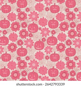 Blooming Pumpkins seamless vector pattern