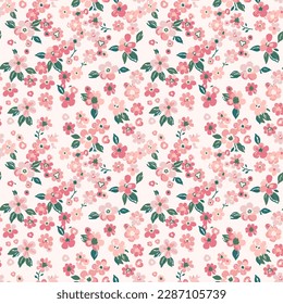 Blooming red cherry on a light background, sakura tree, seamless watercolor pattern. Vector illustration, ready to print. It can be used for wallpaper decoration, textile design.