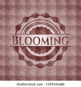  Blooming red emblem with geometric background. Seamless.
