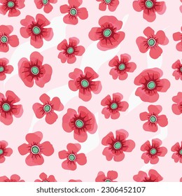 Blooming red flower seamless pattern
