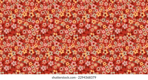Blooming red and light green cherry on a red background, sakura tree, seamless watercolor pattern. Vector illustration, ready to print. It can be used for wallpaper decoration, textile design.