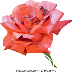a blooming red rose Bud stylized from triangles colored