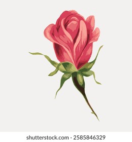 Blooming red rose vintage flower, isolated vector element. 