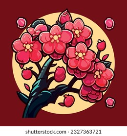 Sakura roja en flor en círculo