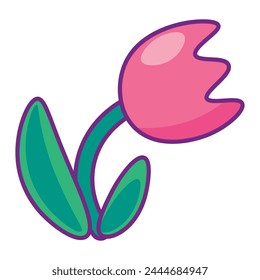 Blooming red tulip. Bright minimalistic illustration for design of festive Easter banner. Cartoon vector element in thin stroke isolated on white background