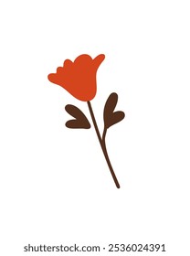 Uma tulipa vermelha florescente com uma haste longa, em um estilo de ilustração simples e limpo