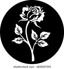 blooming rose branches in round black and white vector design