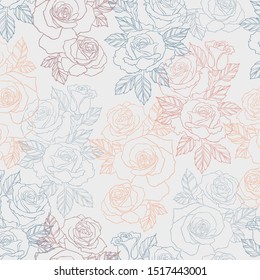Blooming roses. Seamless colorful pattern with roses and leaves. 
