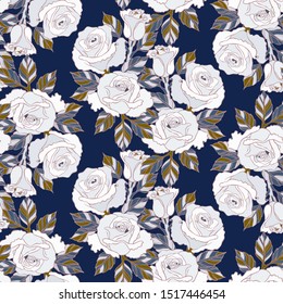 Blooming roses. Seamless colorful pattern with roses and leaves.  
