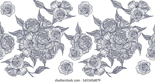 Blooming roses seamless pattern. Floral pattern for fabric. Roses background. vector illustration