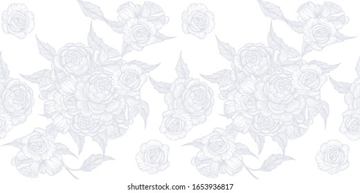 Blühende Rosen nahtloses Muster. Blumenmuster für Stoff. Rosenhintergrund. Vektorillustration