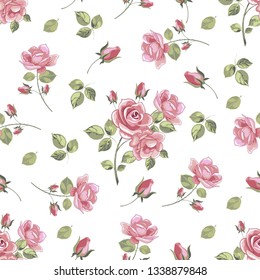 Blooming roses. Spring summer plants seamless pattern. Vector image, texture for fabrics, packaging.