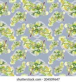 Blooming rowan branch seamless pattern on gray background, vector