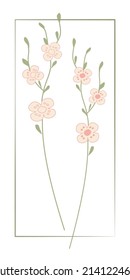 Blooming sakura branch, spring cute vector illustration in delicate pink and green tones. Stylized hand drawing. An element for the design of postcards, printing, prints. EPS10 format