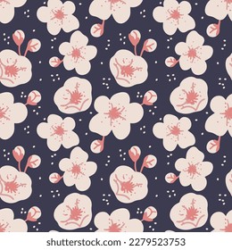 Blooming sakura, cherry blossom, spring flowers botanical seamless pattern