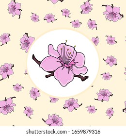 Blooming sakura or cherry Japanese seamless pattern. Hand drawn vector illustration. Perfect for invitations, cards, prints, flyers, posters.