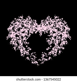 blooming sakura heart made of cherry tree blossom - fully editable vector silhouette