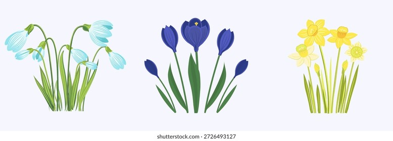 Blooming sprig flowers set
